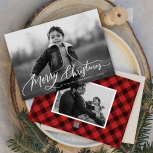 Merry Christmas Hand-Lettered Script 2 Photo Holiday Card