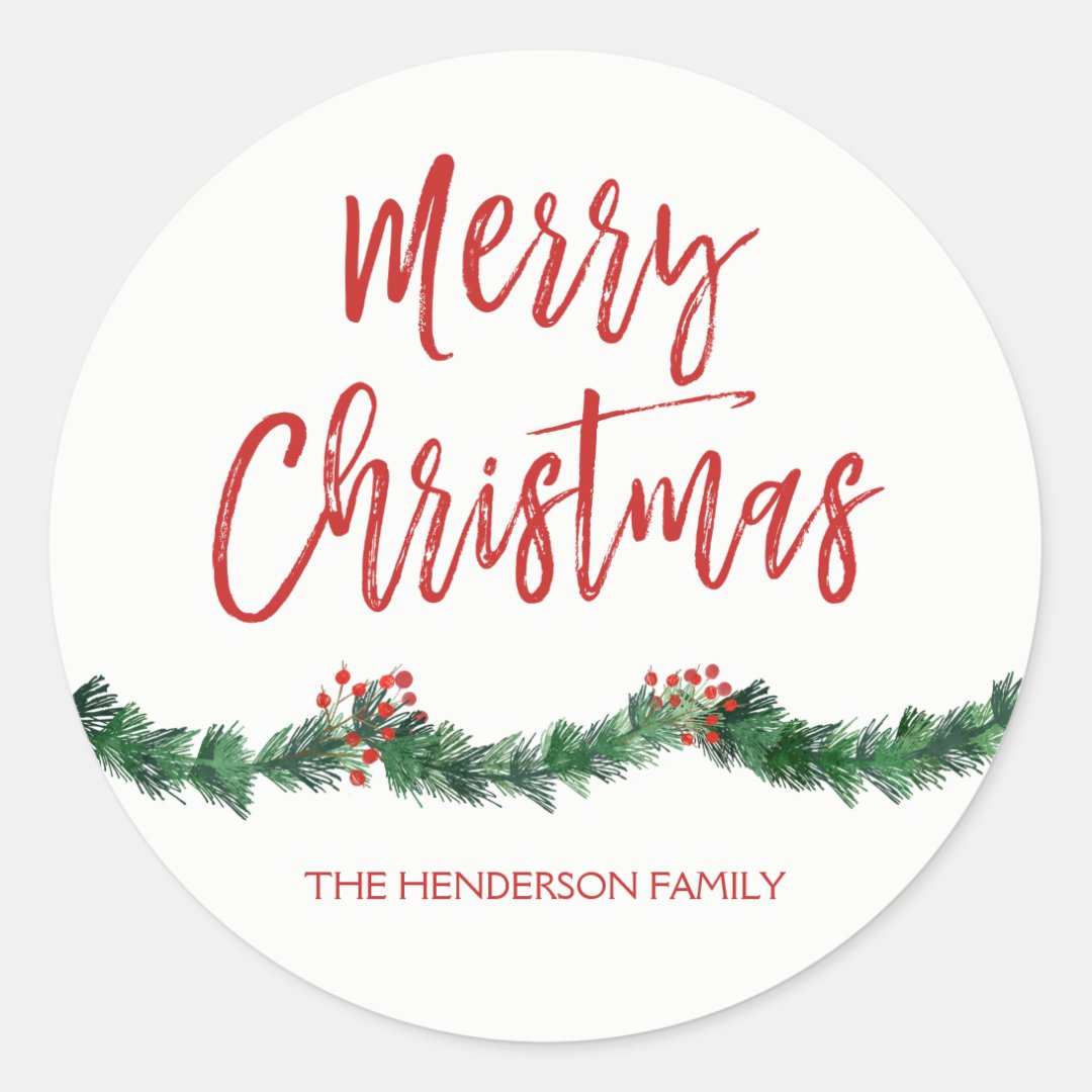 Merry Christmas Hand Lettered Script Christmas Classic Round Sticker ...