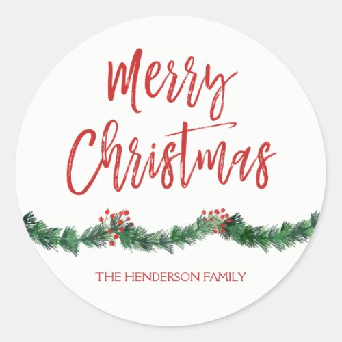 Merry Christmas Hand Lettered Script Christmas Classic Round Sticker