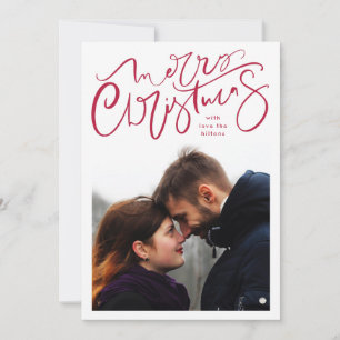 Merry christmas hand lettering in red Photo Holiday Card