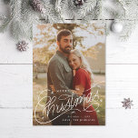 Merry Christmas Hand-Lettering Photo Holiday Card<br><div class="desc">Original hand-lettering over full bleed photo and stars; backer color is editable or add more photos and text.</div>