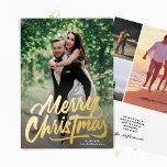 Merry Christmas Hand written photo collage Gold Foil Holiday Card<br><div class="desc">Real Foil Christmas Holiday Cards - Fully Editable and Customizable
*Please contact me for any design questions</div>