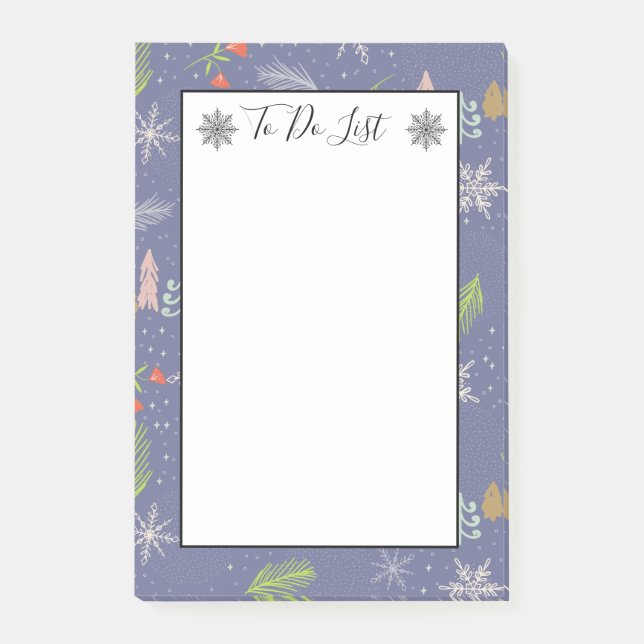 Merry Christmas Handdrawn Trees Snow To Do List Post-it Notes (Front)
