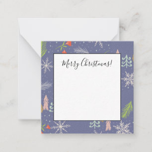 Merry Christmas Handdrawn Trees Snowflakes Flowers Note Card