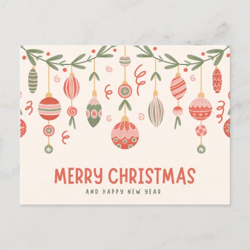 Merry Christmas Handing Watercolor Ornaments Holiday Postcard Merry Christmas Handing Watercolor Ornaments Holiday Postcard