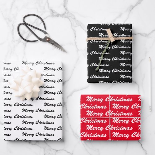 Merry Christmas Handwriting White Black Red  Wrapping Paper Sheets