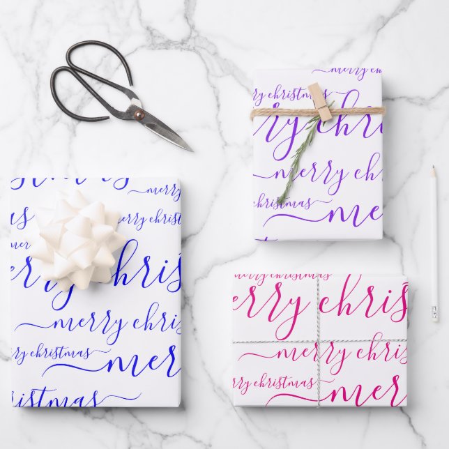 Merry Christmas Handwritten Calligraphy Script Wrapping Paper Sheets (Front)