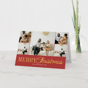 Merry Christmas Handwritten Script 10 Photo Foil Holiday Card