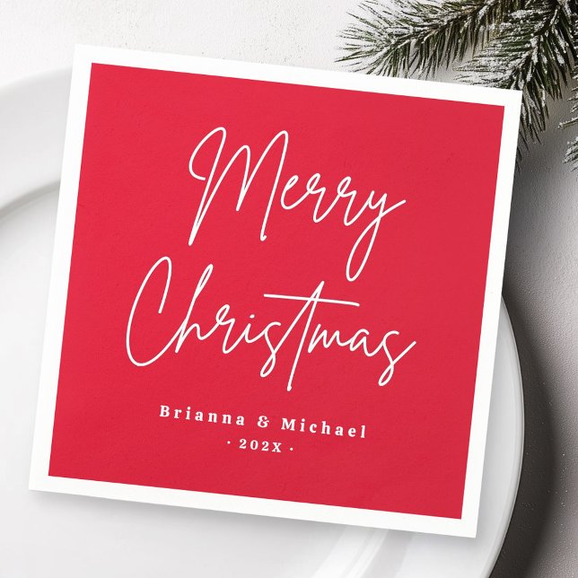 Merry Christmas handwritten script custom name red Napkins (Merry Christmas handwritten script custom name red Napkins)