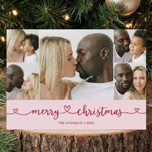 Merry Christmas Handwritten Script Heart Photo Letterpress Photo Cards