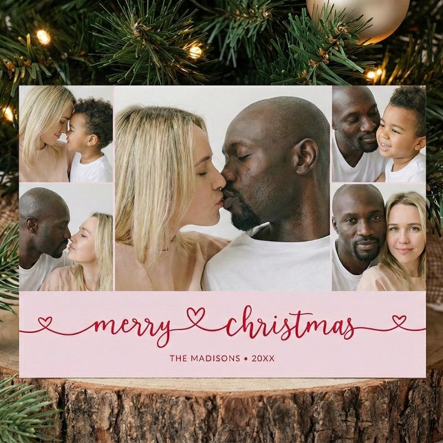 Merry Christmas Handwritten Script Heart Photo Letterpress Photo Cards (Creator Uploaded)