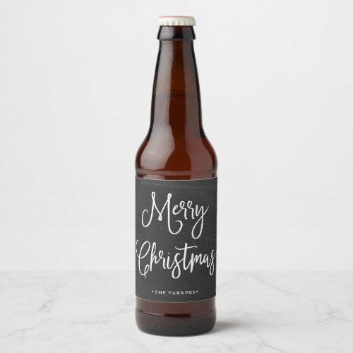 Merry Christmas  Handwritten Script on Chalkboard Beer Bottle Label
