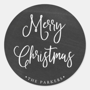 Merry Christmas Handwritten Script on Chalkboard Classic Round Sticker