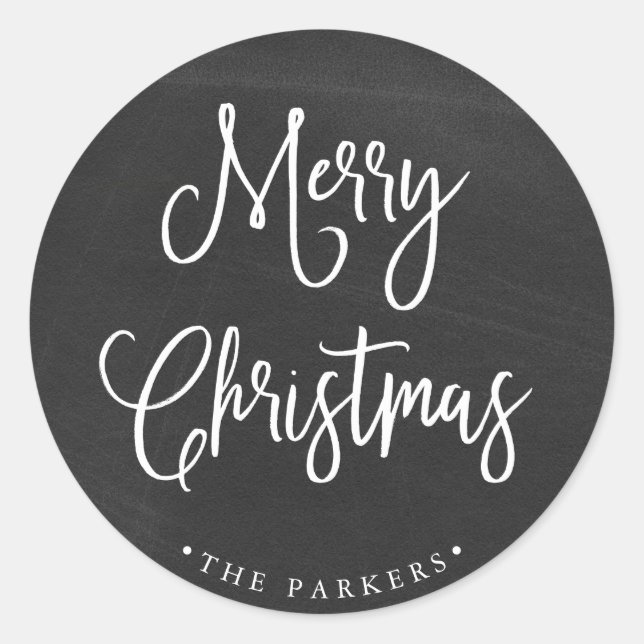 Merry Christmas | Handwritten Script on Chalkboard Classic Round Sticker (Front)
