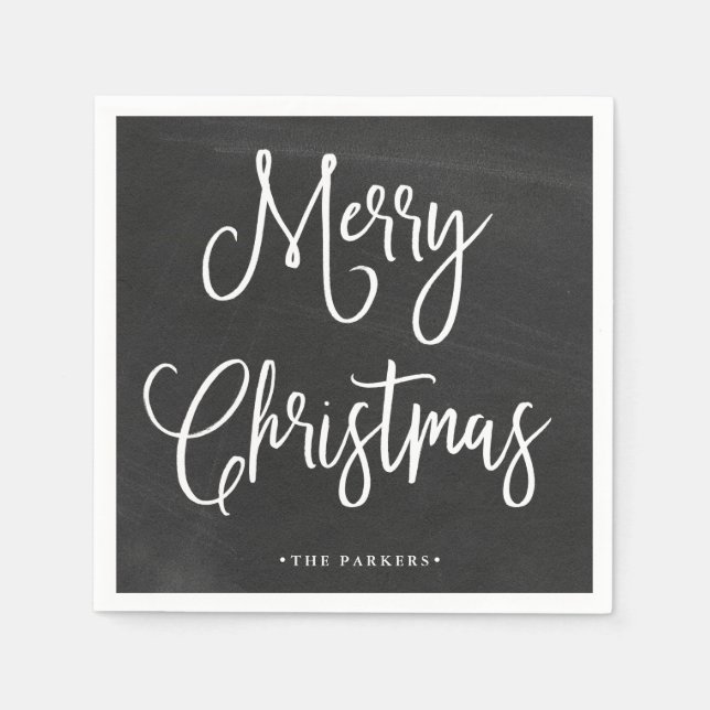 Merry Christmas | Handwritten Script on Chalkboard Napkins (Front)