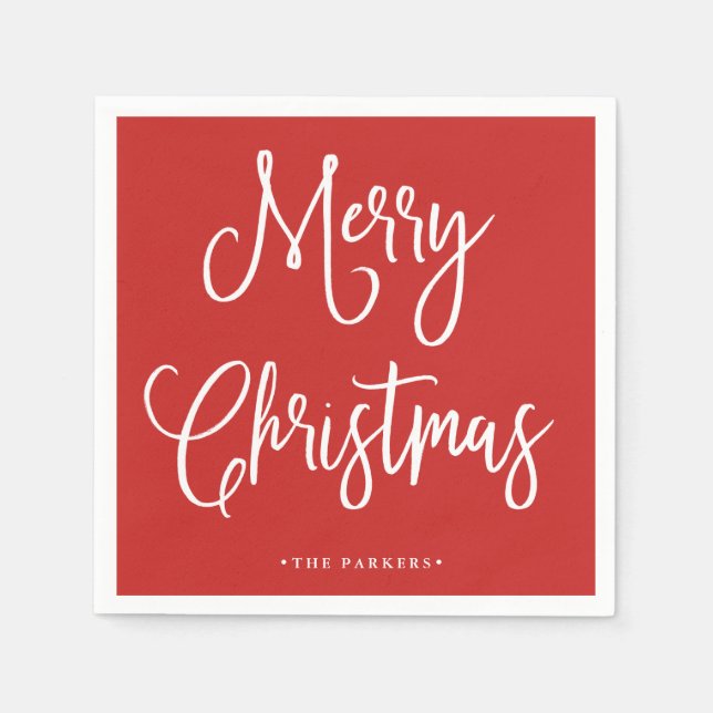 Merry Christmas | Handwritten Script on Red Napkins (Front)