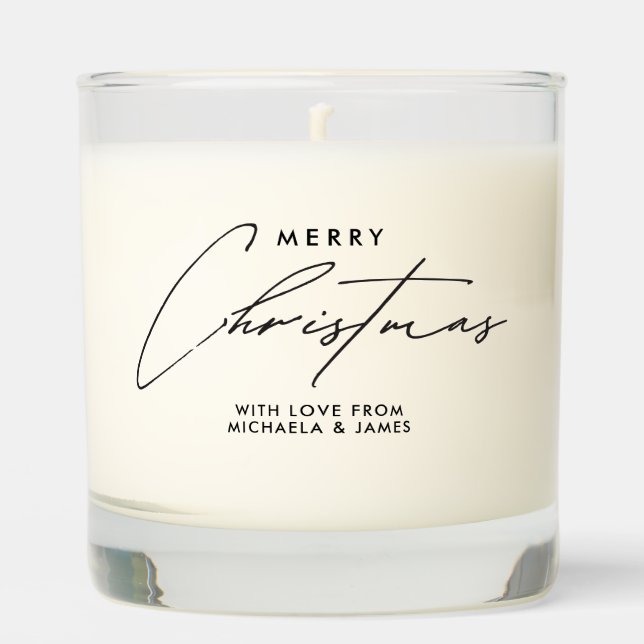 Merry Christmas Handwritten Script Personalized Scented Candle (Front)