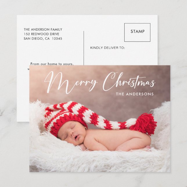 Merry Christmas Handwritten Script Photo Holiday (Front/Back)