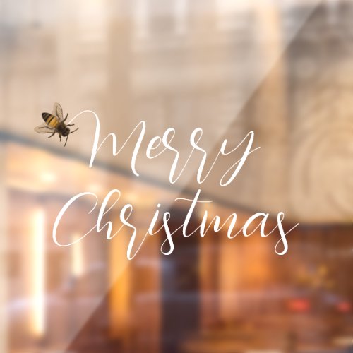 Merry Christmas handwritten text bee Window Cling