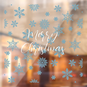 Merry Christmas handwritten text snowflakes Window Cling