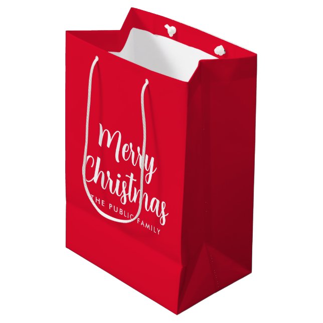 Merry Christmas Handwritten Text Template Custom Medium Gift Bag (Front Angled)