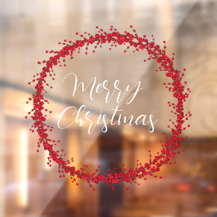 Merry Christmas handwritten text wreath Window Cl Cling