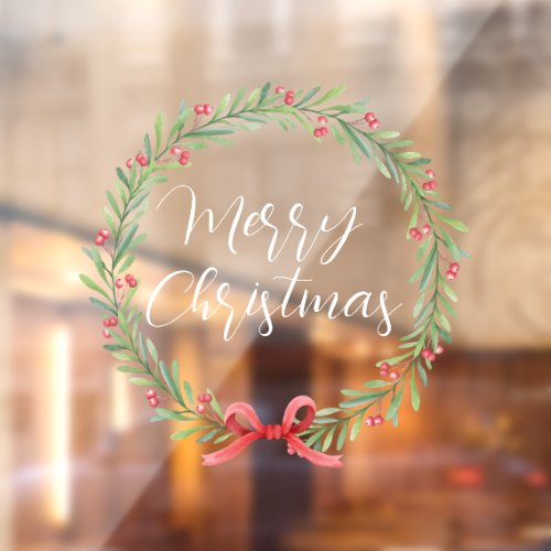 Merry Christmas handwritten text wreath  Window Cl Window Cling