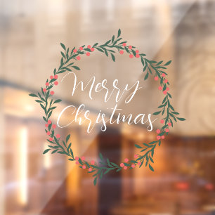 Merry Christmas handwritten text wreath Window Cli Cling