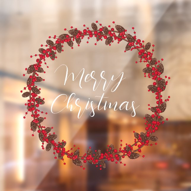 Merry Christmas handwritten text wreath Window Cling (Sheet 2)