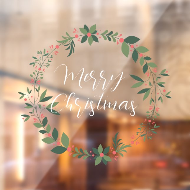 Merry Christmas handwritten text wreath Window Cling (Sheet 2)