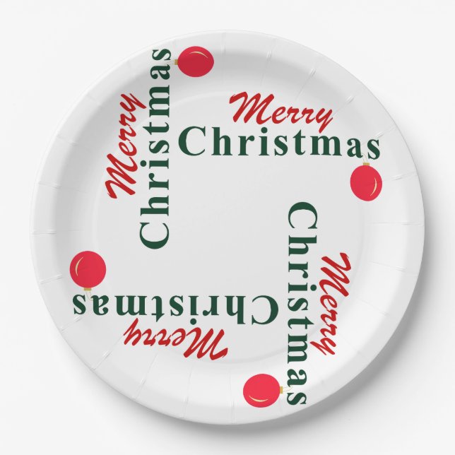 Merry Christmas Hanging Ornament Classic Red Green Paper Plates (Front)