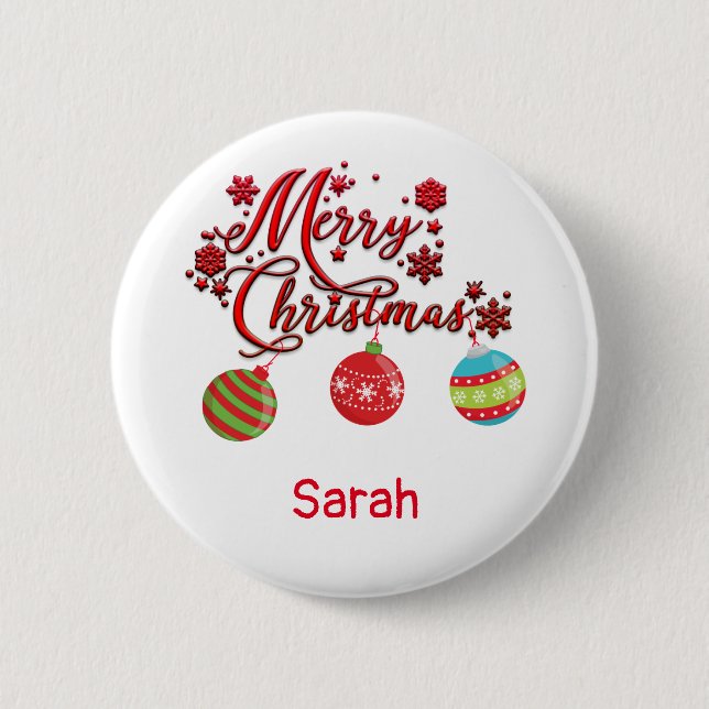 Merry Christmas Hanging Ornaments Pinback Button (Front)