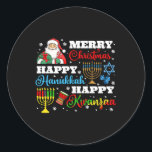 Merry Christmas Hanukkah Kwanzaa Jewish Afro Holid Classic Round Sticker<br><div class="desc">Merry Christmas Hanukkah Kwanzaa Jewish Afro Holidays Funny</div>