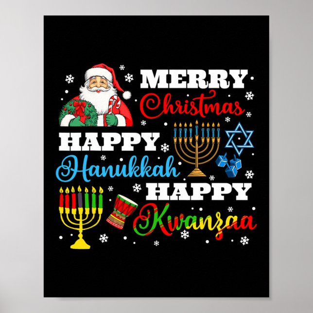 Merry Christmas Hanukkah Kwanzaa Jewish Afro Holid Poster (Front)