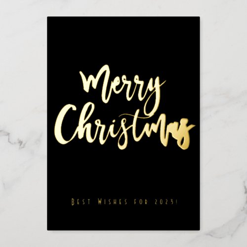 Merry Christmas Happy 2023 Elegant Black and Gold Foil Holiday Card