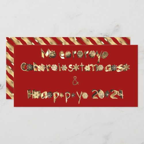 Merry Christmas Happy 2024 Red and Gold Script Holiday Card