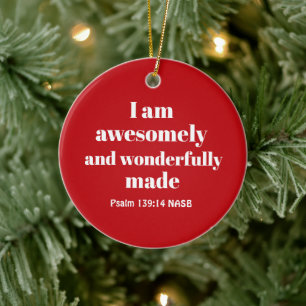 Merry Christmas Happy Affirmation Red Christian Ceramic Ornament