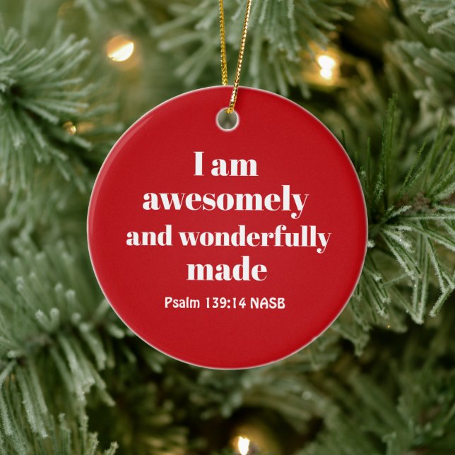 Merry Christmas Happy Affirmation Red Christian Ceramic Ornament (Tree)
