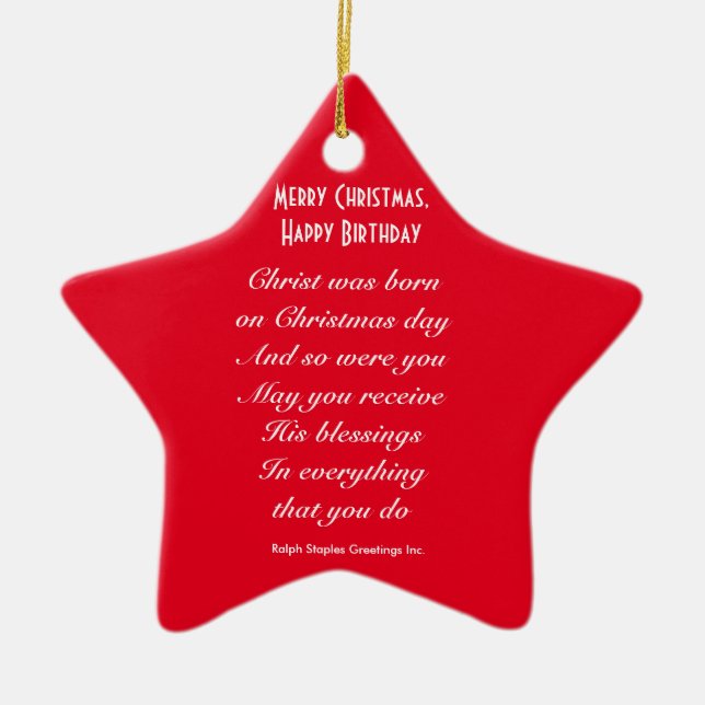 Merry Christmas happy birthday Ceramic Ornament (Front)