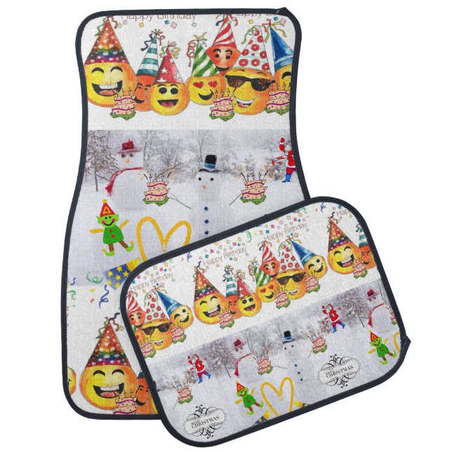 Merry Christmas Happy Birthday Floor Car Mats (Set)