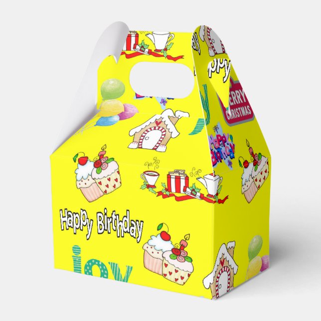 Merry Christmas Happy Birthday Gable Favor Box (Front Side)