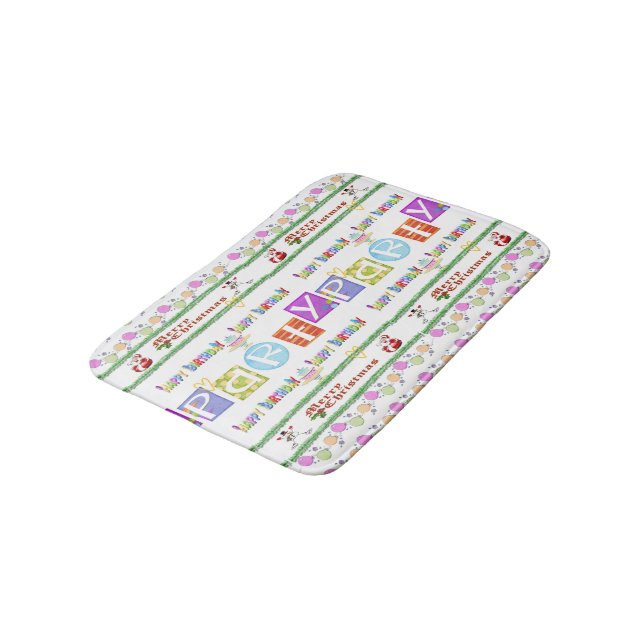 Merry Christmas Happy Birthday Shower Mat bathroom (Angled)