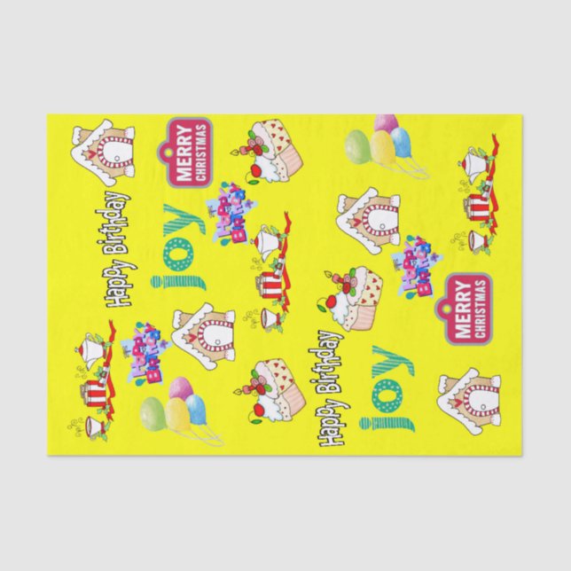 Merry Christmas Happy Birthday Tissue Paper  (Front)