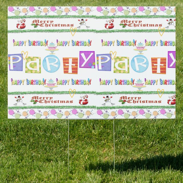 Merry Christmas Happy Birthday Yard Sign (Insitu)