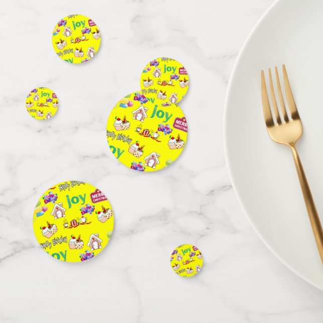Merry Christmas Happy Birthday Yellow Confetti, Confetti (Group)