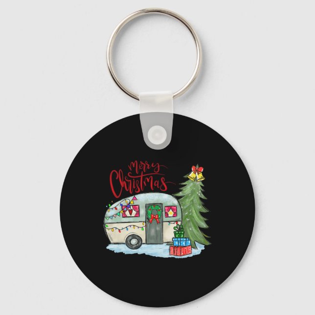 Merry Christmas Happy Camper Fun Camping Life Fami Keychain (Front)