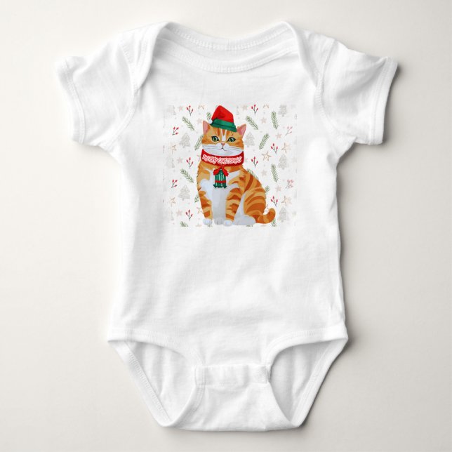 Merry Christmas Happy Cat Bodysuit - Unique Design (Front)