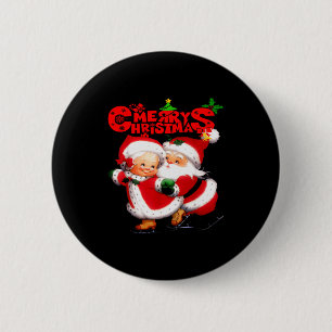 Merry Christmas - Happy Cute Mrs Claus And Mr Clau Button