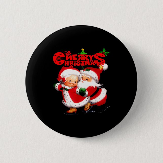 Merry Christmas - Happy Cute Mrs Claus And Mr Clau Button (Front)
