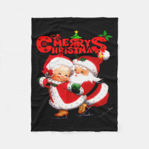 Merry Christmas - Happy Cute Mrs Claus And Mr Clau Fleece Blanket